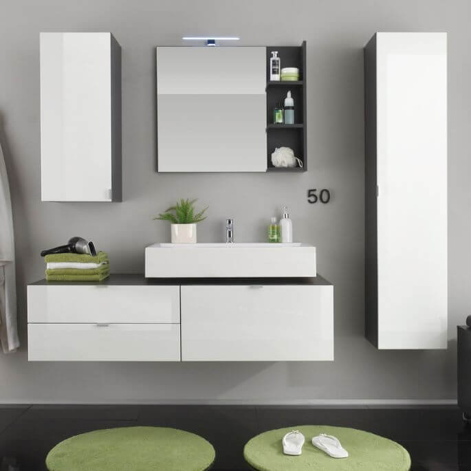 Ensemble de salle de bain design gris/blanc laqué Messine